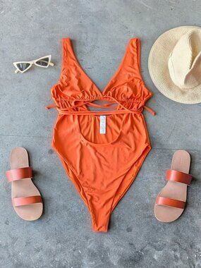 Toluca Swim Cutout Waist-Wrap One-Piece Swimsuit in Flash Orange medium